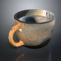 Speckled Ceramic Mug With Black Gray Body And Orange Handle Unique Design