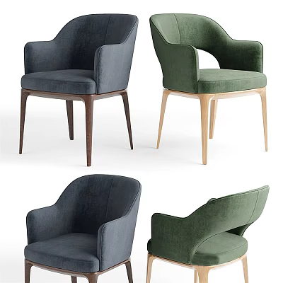 Stylish Modern Accent Chairs in Dark Blue and Green Upholstery with Wooden Legs 3d model