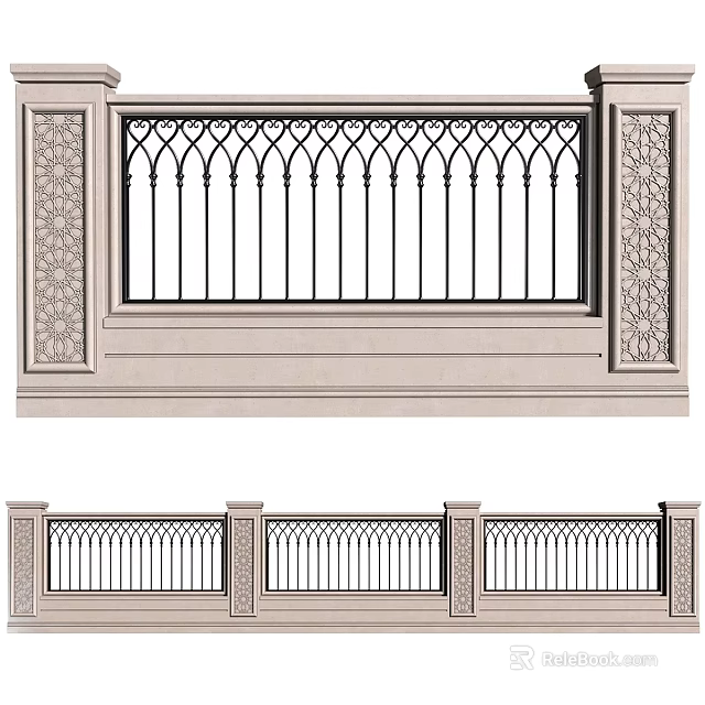 Decorative Gothic-style Railing Components With Pointed Arches And Carved Stone Panels 3d model