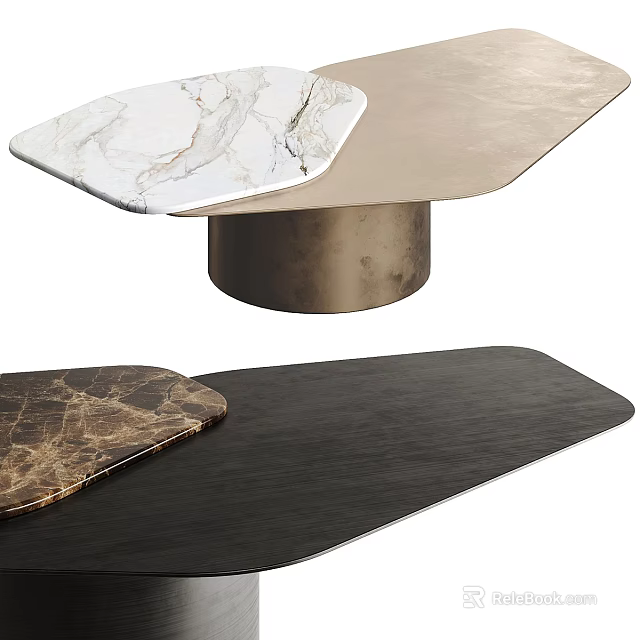 Modern Coffee Table Design With Marble Top Metal Base Dark Surface And Unique Shape 3d model 