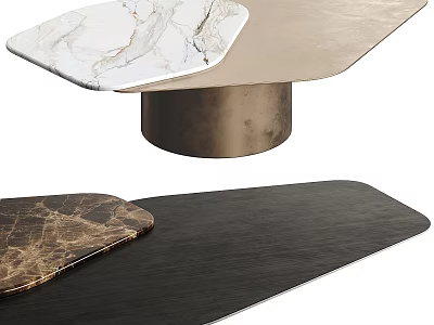 Modern Coffee Table Design With Marble Top Metal Base Dark Surface And Unique Shape 3d model