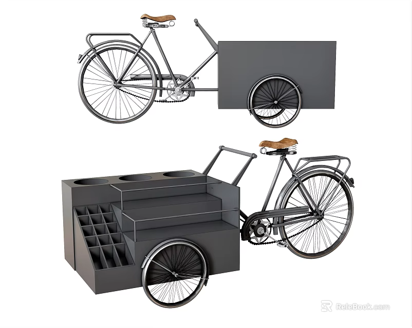 Modern Cargo Bicycle With Large Storage Box And Multiple Compartments Design 3d model