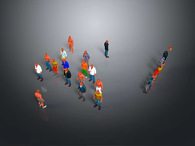 Colorful Cartoon Characters With Various Poses On Gray Background Surface 3d model