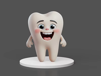 Cute Cartoon Tooth Character With Smiling Face Arms Legs On White Base 3d model