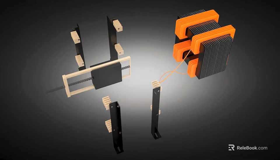 Industrial Equipment With Black And Orange Components And Metal Frame Structures 3d model 