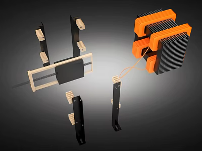Industrial Equipment With Black And Orange Components And Metal Frame Structures 3d model