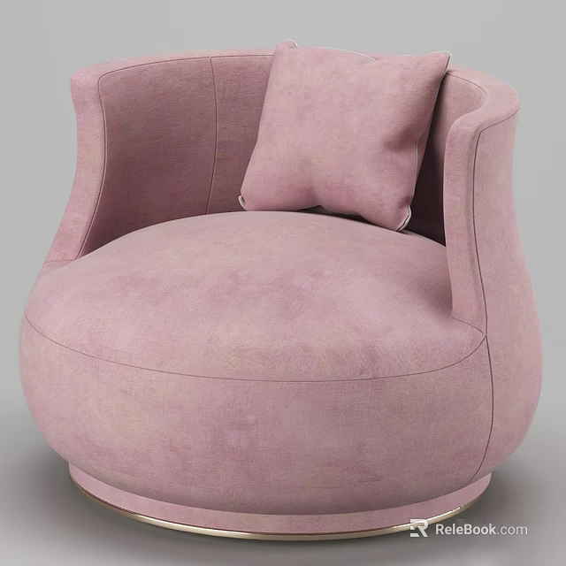 Modern Pink Single Sofa with Rounded Shape Soft Fabric and Accent Pillow 3d model 