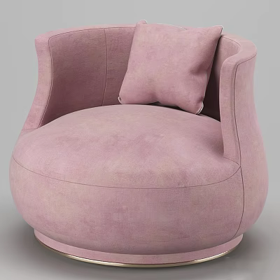 Modern Pink Single Sofa with Rounded Shape Soft Fabric and Accent Pillow 3d model
