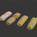 Sliced Burritos With Fresh Vegetables And Wrapped Packaging On Black Background