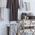Stylish Bathroom Accessories Including Hanging Robes Towels Toiletries And Storage Baskets