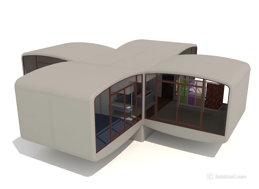 Modern Detached Villa With Unique Shape Large Windows And Open Interior Design 3d model 