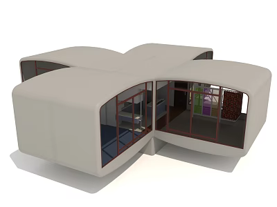 Modern Detached Villa With Unique Shape Large Windows And Open Interior Design 3d model