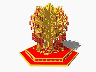 Golden Tree Themed Photo Check In Spot With Red Decorations And Base 3d model