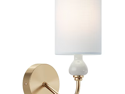 Modern Brass Wall Lamp With White Fabric Shade And Ceramic Socket Design 3d model