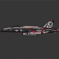 Colorful Cosmic Aerospace Fighter Model With Complex Patterns On Dark Background