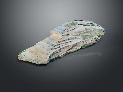 Realistic Wooden Stone Quarry Model Featuring Layered Terraces Green Vegetation And Natural Stone Structure 3d model