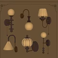 Various Design Decorative Wall Lamps With Spherical Striped Conical Shades And Metal Bases