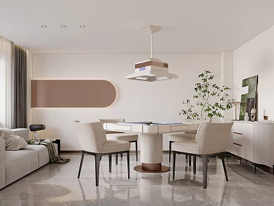 Modern Hotel Chess Room Interior Design With Sofa Chairs Ceiling Lamp And Plant 3d model