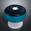 Round Blue And Black Electronic Device With Top LED Light Control Buttons And White Base