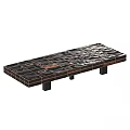 Modern Dining Table With Patchwork Textured Surface And Black Metal Legs