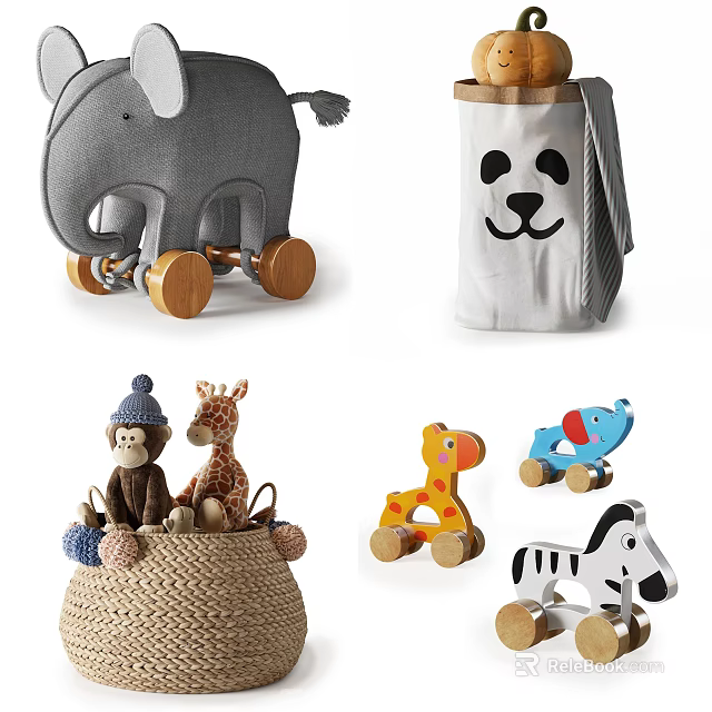 Colorful Kids Toy Collection Featuring Wooden Rattles Stuffed Animals And Plush Figures 3d model 