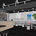 Modern Bubble Tea Shop Interior With Neon Sign Lounge Area Green Plants And Art Doll