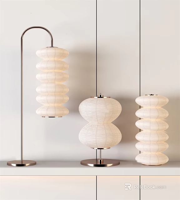 Modern Minimalist Table Lamps With Layered Paper Shades And Metal Bases 3d model 