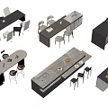 Diverse Bar Counter Designs Featuring Various Shapes Stools And Sleek Surfaces 3d model