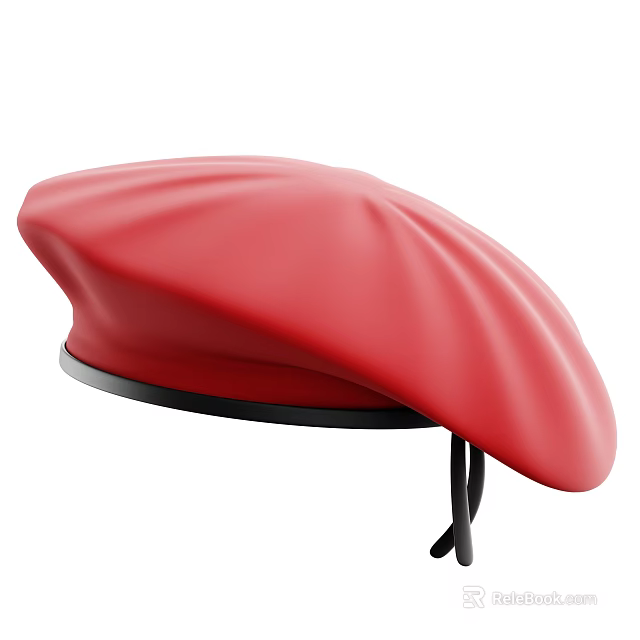 Fashionable Red Beret Hat with Smooth Surface and Black Band Detail 3d model 