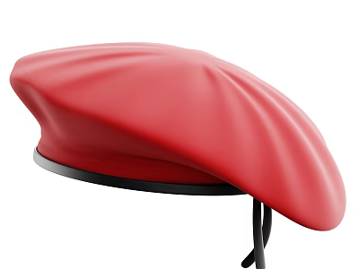 Fashionable Red Beret Hat with Smooth Surface and Black Band Detail 3d model