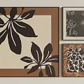 Brown Framed Plant Art Prints With Leaf Flower Patterns On Beige Grey Background 3d model