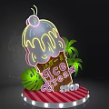 Neon Ice Cream Shop Sign With Dripping Cream Cherry And Palm Trees
