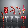 Red And White Block Style Shield Bow Sword Axe Weapons Collection 3d model