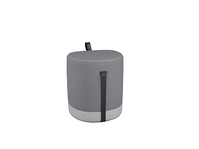 Modern Cylindrical Gray Upholstered Stool With Black Straps And Comfortable Cushion 3d model