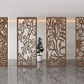 Decorative Wooden Room Dividers With Floral And Leaf Carved Patterns For Interior Decor