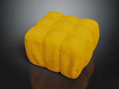 Modern Yellow Square Ottoman With Textured Upholstered Surface And Soft Padding 3d model