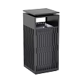 Modern Black Public Facility Trash Can With Slatted Exterior And Lid Design