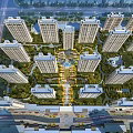 Aerial View Planning of Residential Community with High Rise Buildings Green Gardens and Road Layout