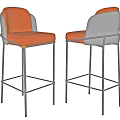 Modern Bar Stools With Brown And Gray Leather Seats And Black Metal Frame