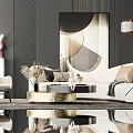 Modern White Sofa And Coffee Table Set With Gold Abstract Wall Art And Floor Lamp