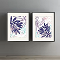 Set of Two Vibrant Framed Botanical Paintings With Leaf Patterns For Wall Decor 3d model
