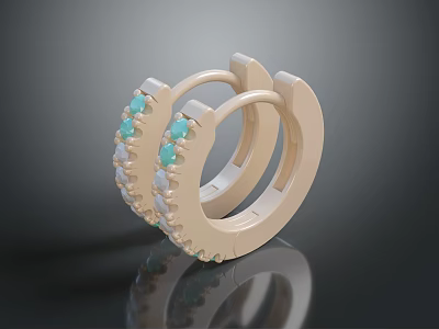 Gold Tone Hoop Earrings Adorned With Turquoise Stones And Delicate Details 3d model