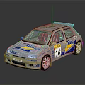 Silver Rally Racing Car with Liqui Moly Logo Blue Yellow Stripes Number 14