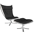 Modern Black Leather Lounge Chair With Metal Frame And Ottoman