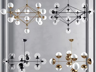 Modern Chandelier Designs With Geometric Frames Gold Black Metal And Glass Globes 3d model