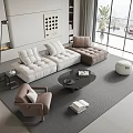 Modern Sofa and Coffee Table Set With White Brown Sofas Black Table Area Rug and Floor Lamp