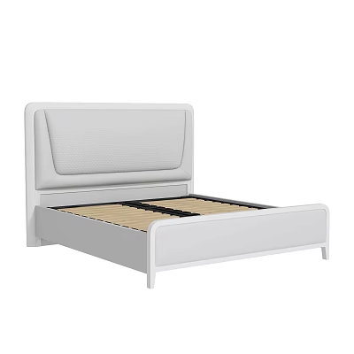 Modern Double Bed With White Padded Headboard And Wooden Slats Frame 3d model