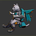 Futuristic Cat Like Creature In Armored Tech Suit With Blue White And Orange Accents