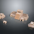 Ancient Architectural Model With Stepped Main Structure And Smaller Stone Buildings 3d model