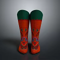 Vibrant Orange Socks Featuring Green Cuffs And Intricate Floral Patterns 3d model